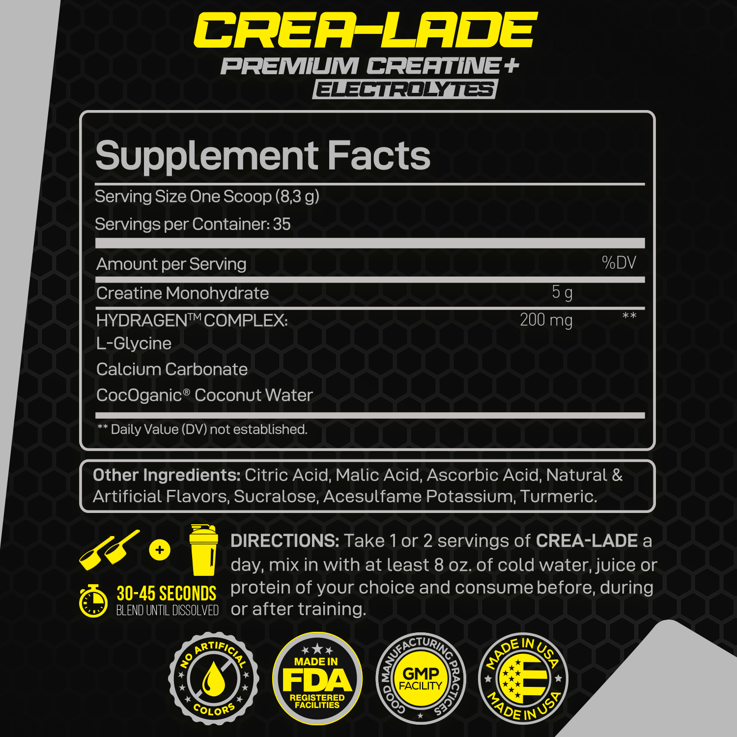Premium Cretine Core O2 CREA-LADE PREMIUM CREATINE + ELECTROLYTES 35 servings Flavor Lemonade ...
